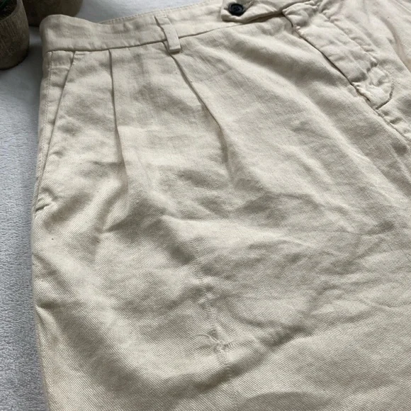 Palm Angels Pleated Linen Blend Back Logo Embroidered Chino/Trouser Pant